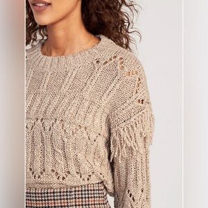 Old Navy Fringe trim soft knit lightweight tan Plus Size XXL sweater top
